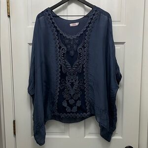 Scandal Italian Slate Blue Ethereal Short Sleeve Blouse Top - Size Small/Medium
